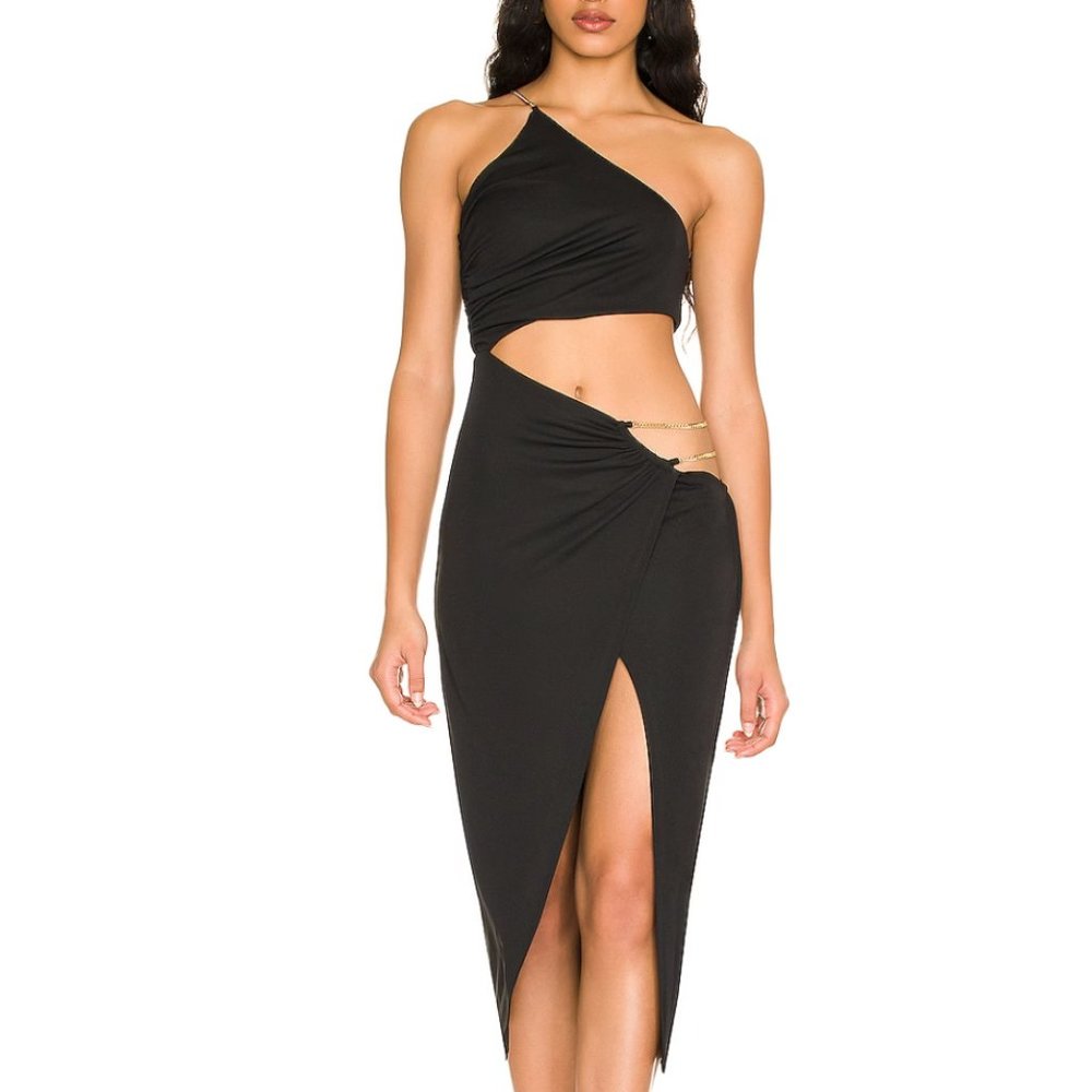 NBD Anjuna midi dress cut out with chain
